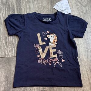 GUESS Navy T-Shirt with Unicorn and Love Design